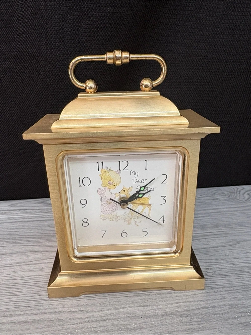 Precious Moments Gold Tabletop Carriage Clock with Illustrated Dial